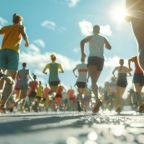 Community participating in a charity run for National Charity Day, running for a good cause, 4K hyperrealistic photo.